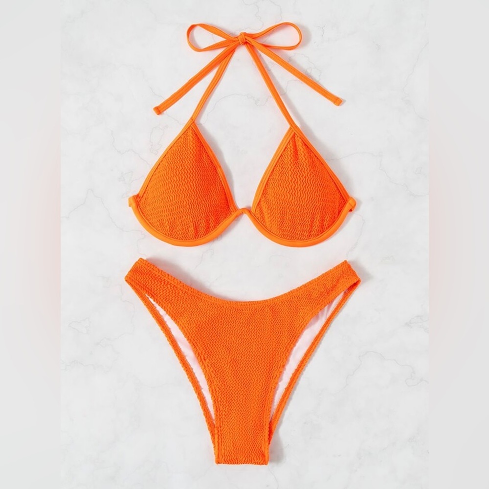 SHEIN orange textured bikini, size Large (8/10)
